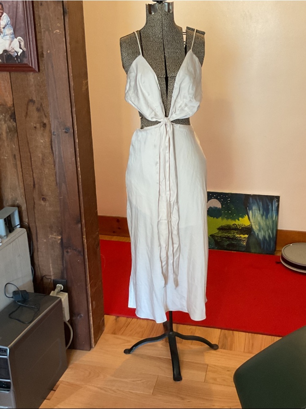 Women’s Midi Tie-Front Spaghetti Strap Dress - Off White